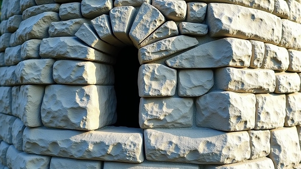 Close-up detail of ancient stone masonry showing doorway and window openings in weathered round tower wall