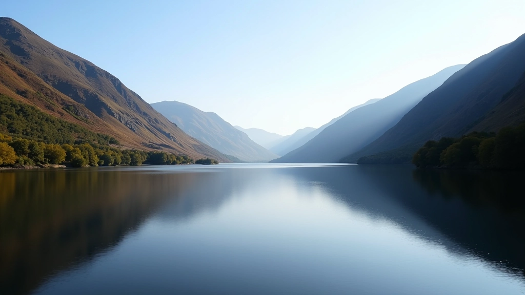 Upper Lake of Glendalough reflecting surrounding mountains and sky